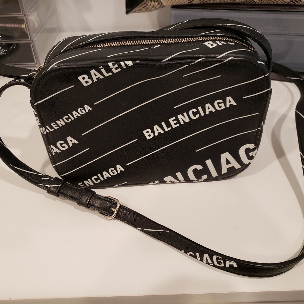Balenciaga Black and White Crossbody Bag
